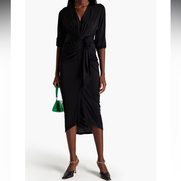 Diane Von Furstenberg DVF Jelissa Jersey Ruched Button Front LBD Dress Black XL - Picture 12 of 14